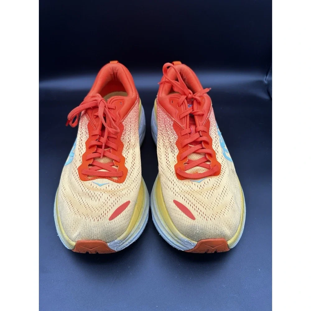 Hoka Bondi 8 Mens Running Shoes Size 11.5D Orange Yellow Gradient